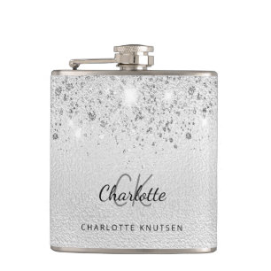 Silber-Glitter-Besten-Freundinnen-Monogramm Flachmann
