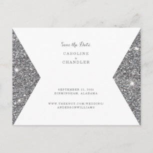 Silber Glitter-Bild Hochzeit Save the Date  Postkarte