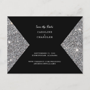 Silber Glitter Bild & Schwarze Foto Save The Date Postkarte