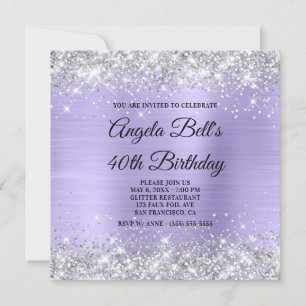 Silber Glitter Blass Lavendel Schimmer Folie Monog Einladung