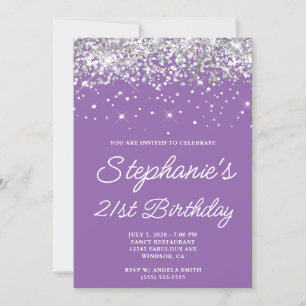 Silber Glitter Blasslila 21. Geburtstag Einladung