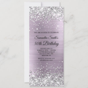 Silber Glitter Blasslila Folie 50. Geburtstag Einladung