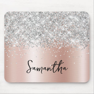 Silber Glitter Blassrosa Gold Schimmer Name Mousepad