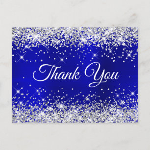Silber Glitter Blau Folie 21. Geburtstag Danke Postkarte