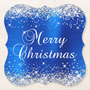 Silber Glitter Blau Folie Frohe Weihnachten Untersetzer