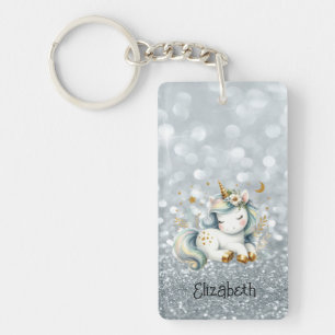 Silber-Glitter-Bokeh-Baby-Einhorn-Schlüsselanhänge Schlüsselanhänger
