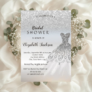 Silber-Glitter-Bokeh-Brautkleid-Party Einladung