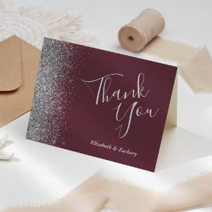 Silber Glitter Burgund Hochzeit Danke Karte