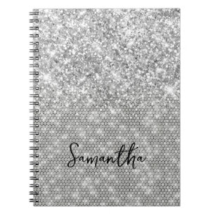 Silber Glitter Diamant Glam Schriftname Notizblock