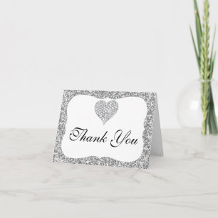Silber Glitter Diamant Herz Danke Karte