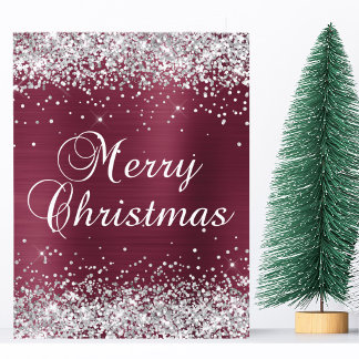 Silber Glitter dunkelrote Folie Frohe Weihnachten Karte