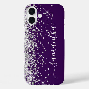 Silber Glitter Dunkelviolett Weibliches Signature iPhone 16 Plus Hülle