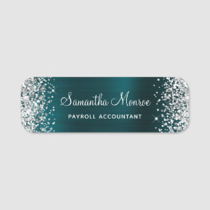 Silber Glitter dunkle Türkis Folie Name Titel Namensschild