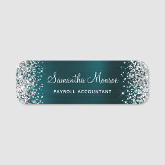 Silber Glitter dunkle Türkis Folie Name Titel Namensschild