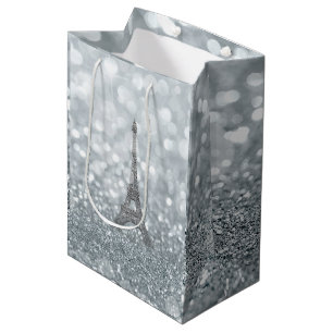 Silber Glitter Funkeln Bling Eiffelturm Party Mittlere Geschenktüte