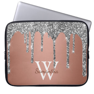 Silber Glitter Funkeln Tropfen Roségold Monogramm Laptopschutzhülle