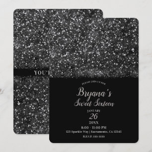 Silber Glitter Funkelnde Lichter Süße 16 Party Einladung