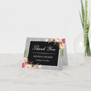 Silber Glitter Funken Floral Dekor Danke