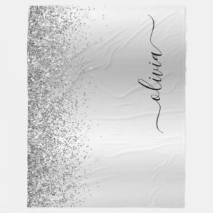 Silber Glitter Glanz Metall Monogramm Name Fleecedecke