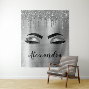 Silber Glitter Glanz Wimpern Monogramm Name Wandteppich