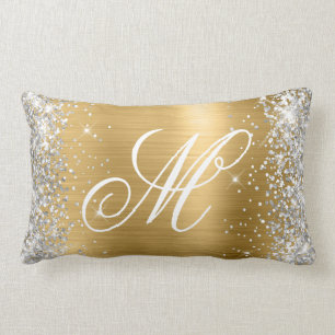 Silber Glitter Glänzend Goldfolie Fancy Monogramm Lendenkissen
