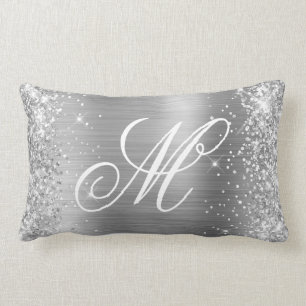 Silber Glitter Glänzender Satin Folie Verziert Mon Lendenkissen
