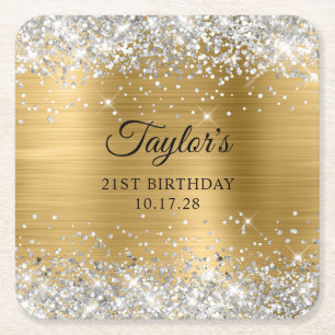 Silber Glitter Goldfolie 21. Geburtstag Rechteckiger Pappuntersetzer