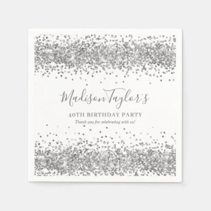 Silber Glitter Grau Funkeln Konfetti Geburtstag Serviette