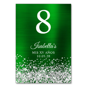 Silber-Glitter-Grün-Folie Mis XV Anos Tischnummer