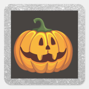 Silber-Glitter-Halloween-Kürbis-Quadrat-Aufkleber Quadratischer Aufkleber