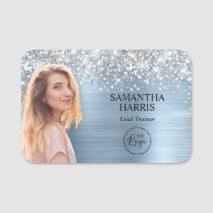 Silber Glitter Hellblau Folie Ausschnitt Foto Logo Namensschild