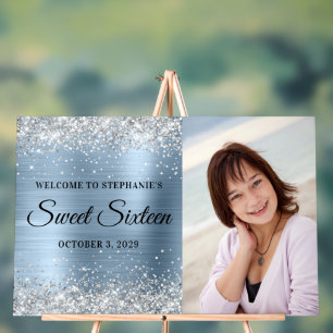 Silber Glitter Hellblau Folie Sweet Sixteen Acrylschild