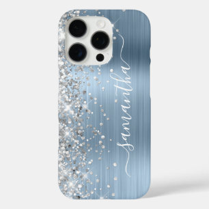 Silber Glitter Hellblau Metallic Weiblich Signatur iPhone 16 Pro Hülle