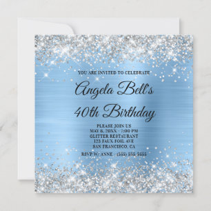 Silber Glitter Hellblauer Schimmer Folien-Monogram Einladung