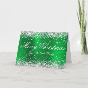 Silber Glitter Helles Grün Folie Frohe Weihnachten Karte