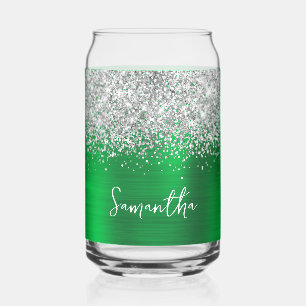 Silber Glitter Helles Grün Glam Name Dosenglas