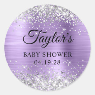 Silber Glitter Helllila Folie Baby Shower Runder Aufkleber