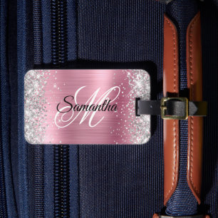 Silber Glitter Hellrosa Folie Fancy Monogramm Gepäckanhänger