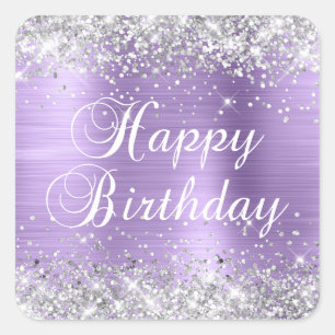 Silber Glitter Hellviolett Alles Gute zum Geburtst Quadratischer Aufkleber