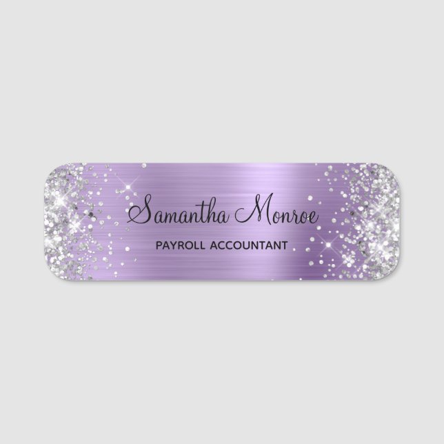 Silber Glitter Hellviolett Folie Namensschild (Vorderseite)