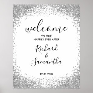 Silber Glitter Hochzeit Willkommensschild Poster
