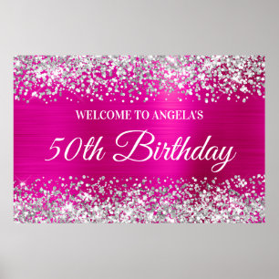 Silber Glitter Hot Pink Folie 50. Geburtstags-Will Poster