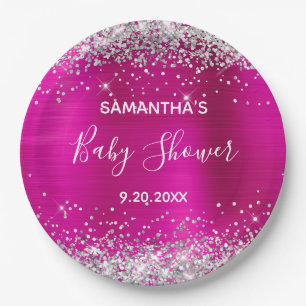 Silber Glitter Hot Pink Folie Baby Shower Pappteller