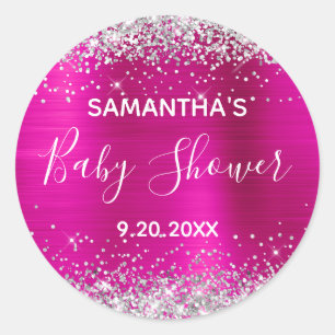 Silber Glitter Hot Pink Folie Baby Shower Runder Aufkleber
