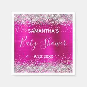 Silber Glitter Hot Pink Folie Baby Shower Serviette