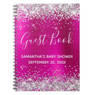 Silber Glitter Hot Pink Folie Babyparty-Gästebuch Notizblock