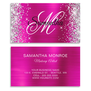 Silber Glitter Hot Pink Folie Fancy Monogramm Visitenkarte
