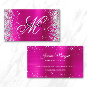 Silber Glitter Hot Pink Folie Monogramm Profil Visitenkarte