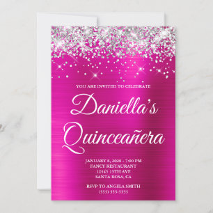 Silber Glitter Hot Pink Folie Quinceañera Einladung