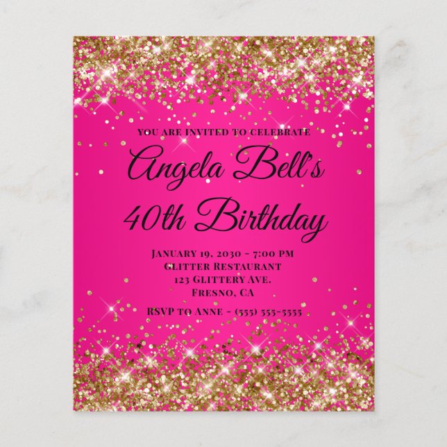 Silber Glitter Hot Pink Ombre Fancy Monogramm 40. Flyer (Vorne)